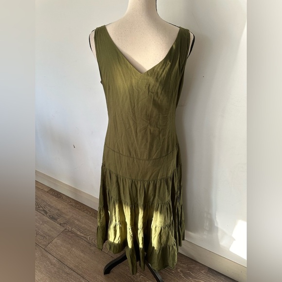 Jessica olive green maxi dress with flare, sparkly sequins SZ 14 cotton boho - Picture 4 of 6